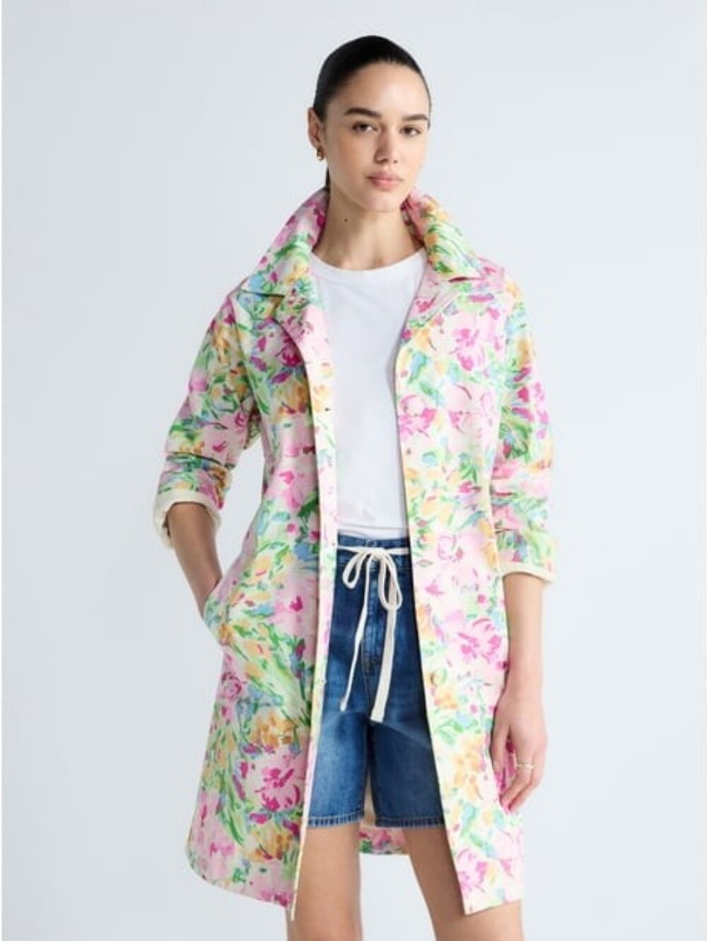 Free Assembly Floral Trench Car Coat, Long Sleeve Size Large 12/14 NWOT